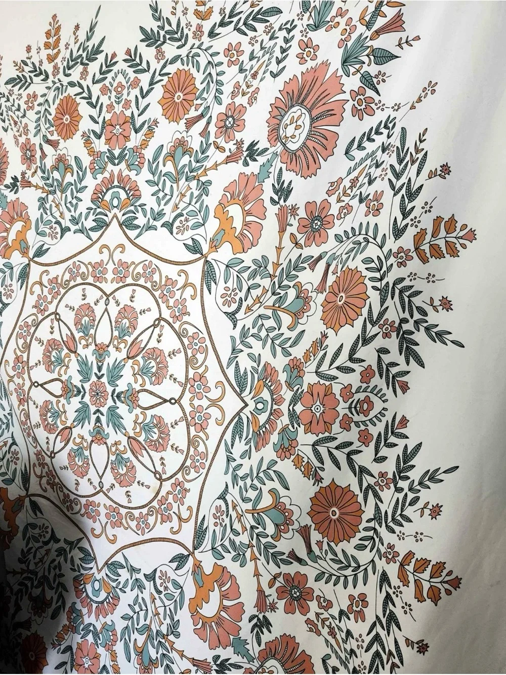 Bohemian Floral Mandala Tapestry - Coral, Teal & Cream